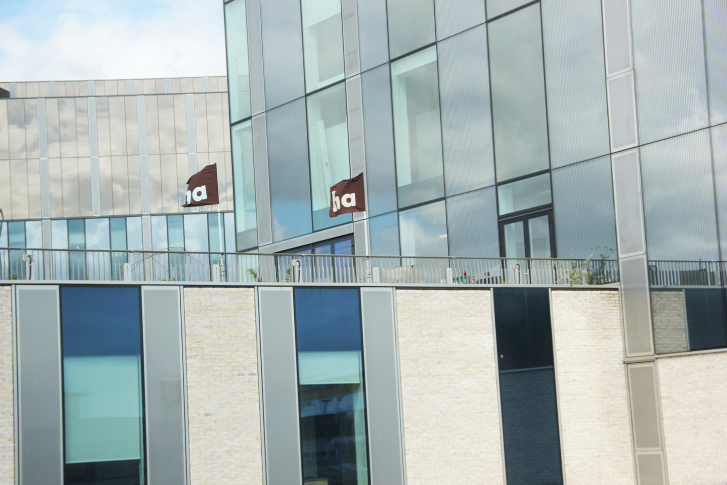 Image of two 'ha ha' flags on the Belfast Telegraph building - clearly displaying 'ha ha'.